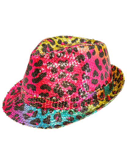 Chapeau borsalino à sequins léopard multicolore adulte