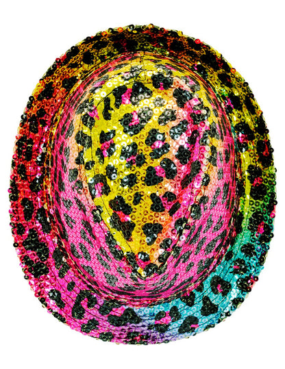 Chapeau borsalino à sequins léopard multicolore adulte