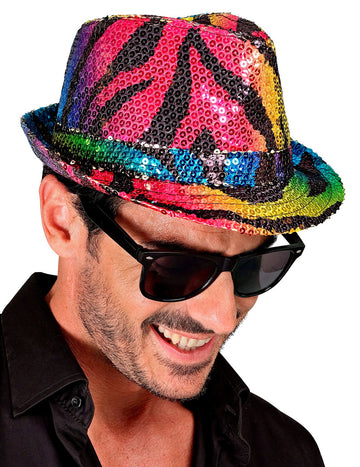 Chapeau borsalino à sequins tigré multicolore adulte