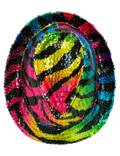 Chapeau borsalino à sequins tigré multicolore adulte