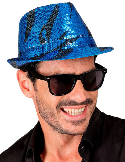 Chapeau borsalino à sequins vague bleue adulte