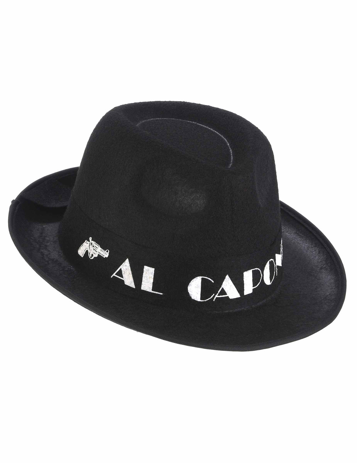 Chapeau borsalino Al Capone pour adulte noir avec lettrage blanc