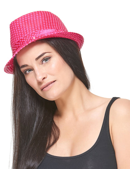 Borsalino klobuk s fluorescentnimi roza pajkicami