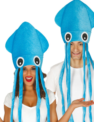 Chapeau de calamar pour adulte bleu avec tentacules