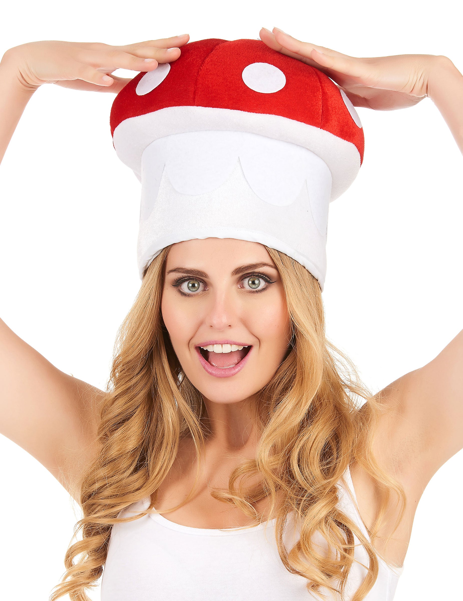 Chapeau champignon pour adulte rouge et blanc à pois