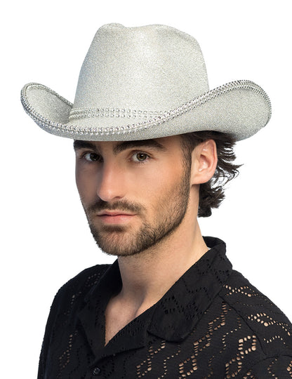 Srebrn bleščeč kavbojski klobuk za odrasle