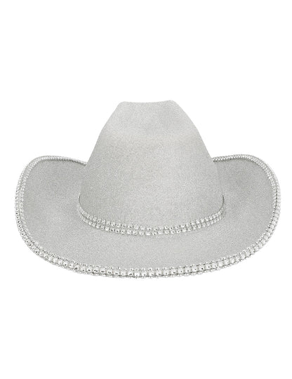 Srebrn bleščeč kavbojski klobuk za odrasle