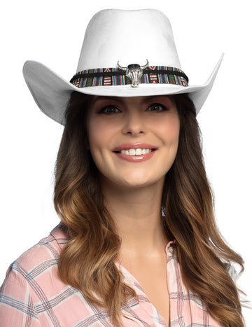 Bel kavbojski klobuk za odrasle z bizonsko glavo