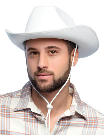 Chapeau cowboy blanc adulte avec cordelette