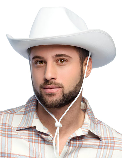 Chapeau de cowboy pour adulte blanc avec cordelette