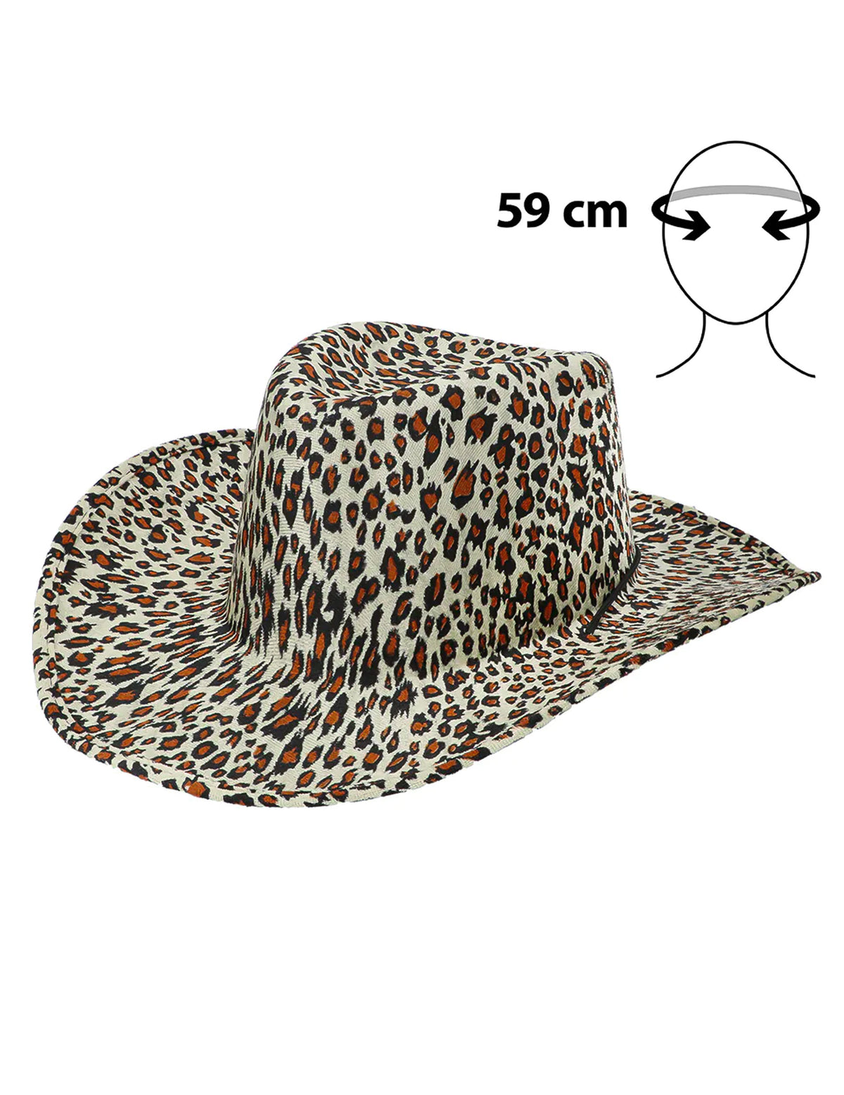 Indication du tour de tête du chapeau cowboy léopard
