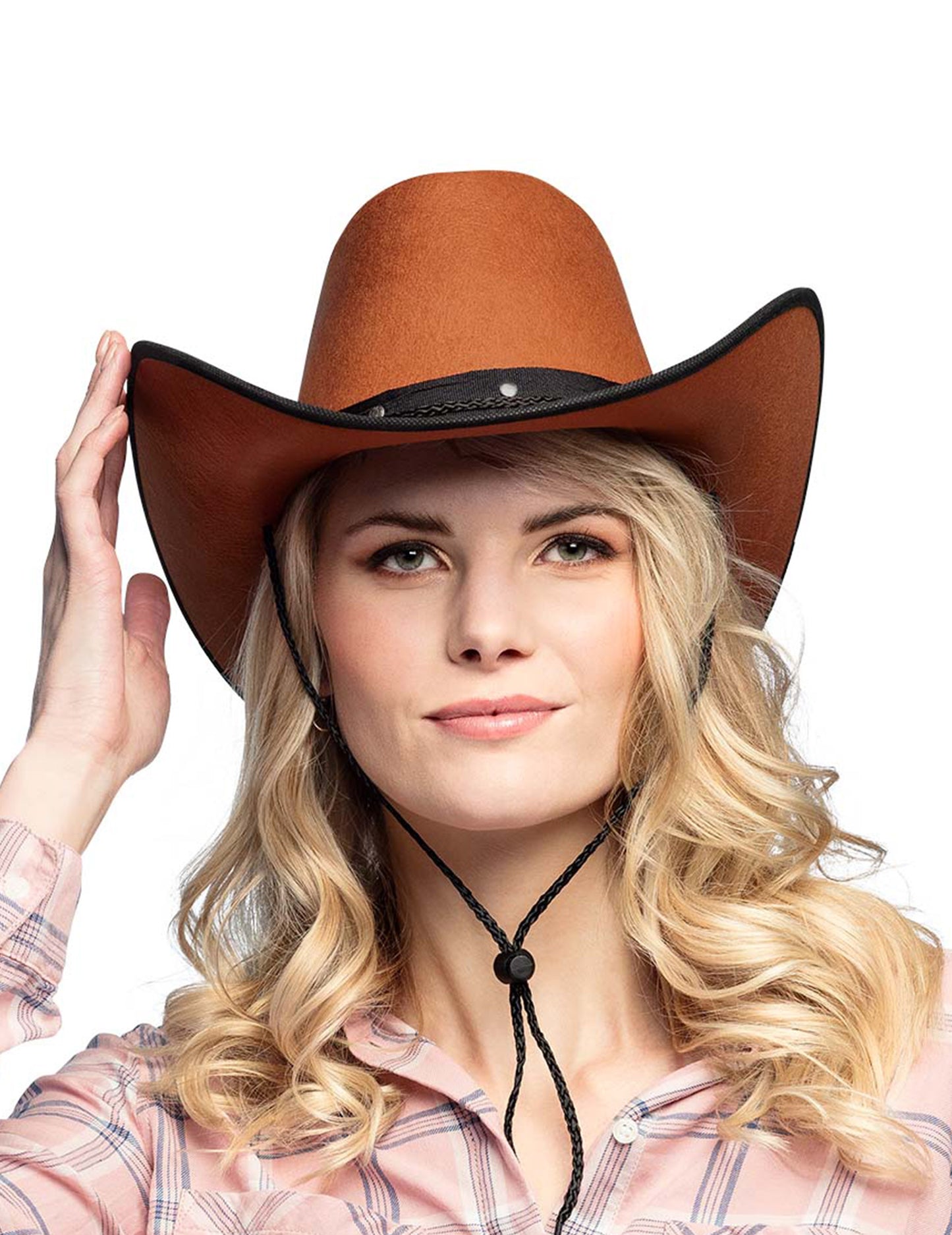 Rjavi kavbojski klobuk z odraslimi črnimi robovi