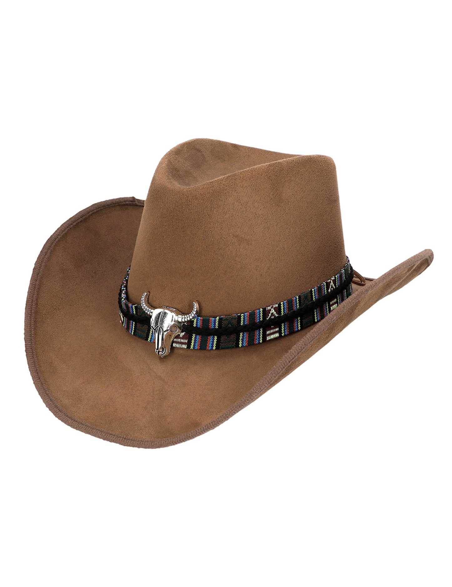 Rjav kavbojski klobuk z glavo odraslega bivola