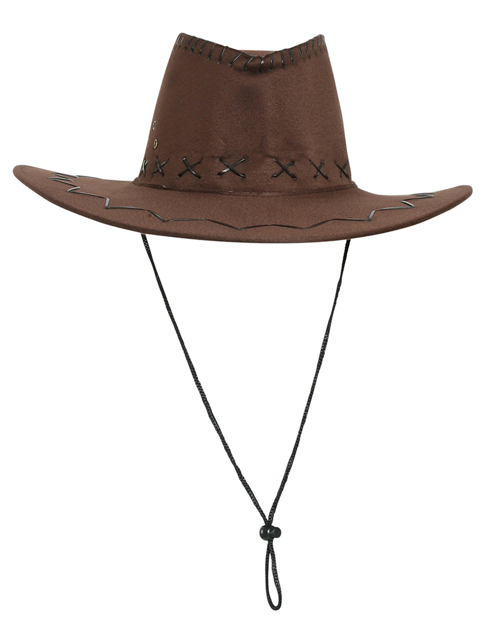 Vue de face avec cordon de serrage du chapeau de cowboy
