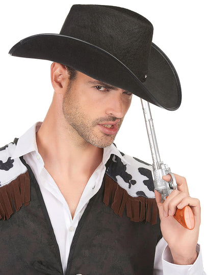 Vue rapprochée du chapeau de cowboy pour adulte noir porté