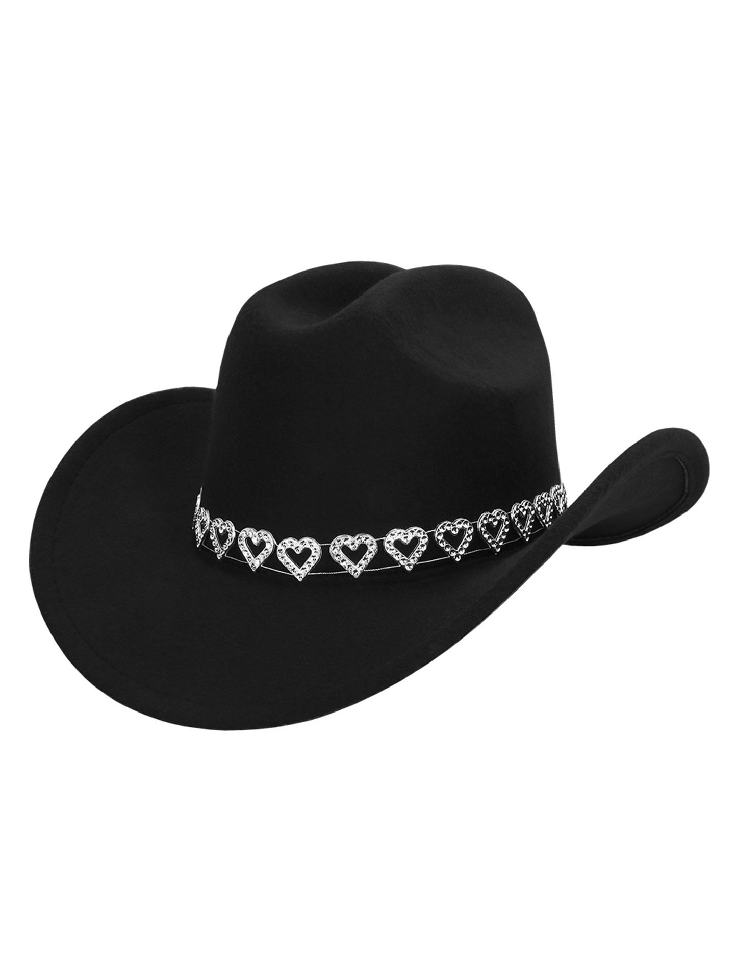 Črn kavbojski klobuk z bleščečimi srčki za odrasle 