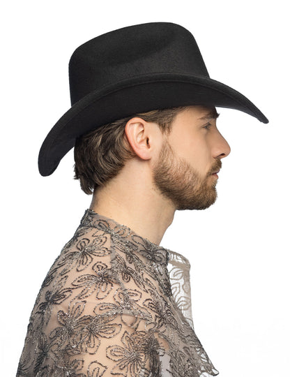 Črn kavbojski klobuk z bleščečimi srčki za odrasle 