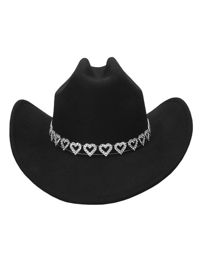Črn kavbojski klobuk z bleščečimi srčki za odrasle 
