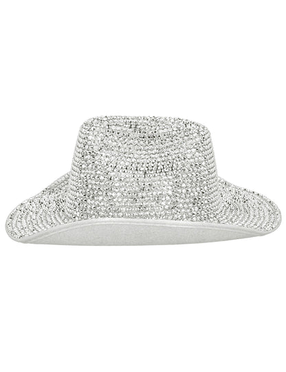 Vue de côté du chapeau de cowboy pour adulte strass argenté