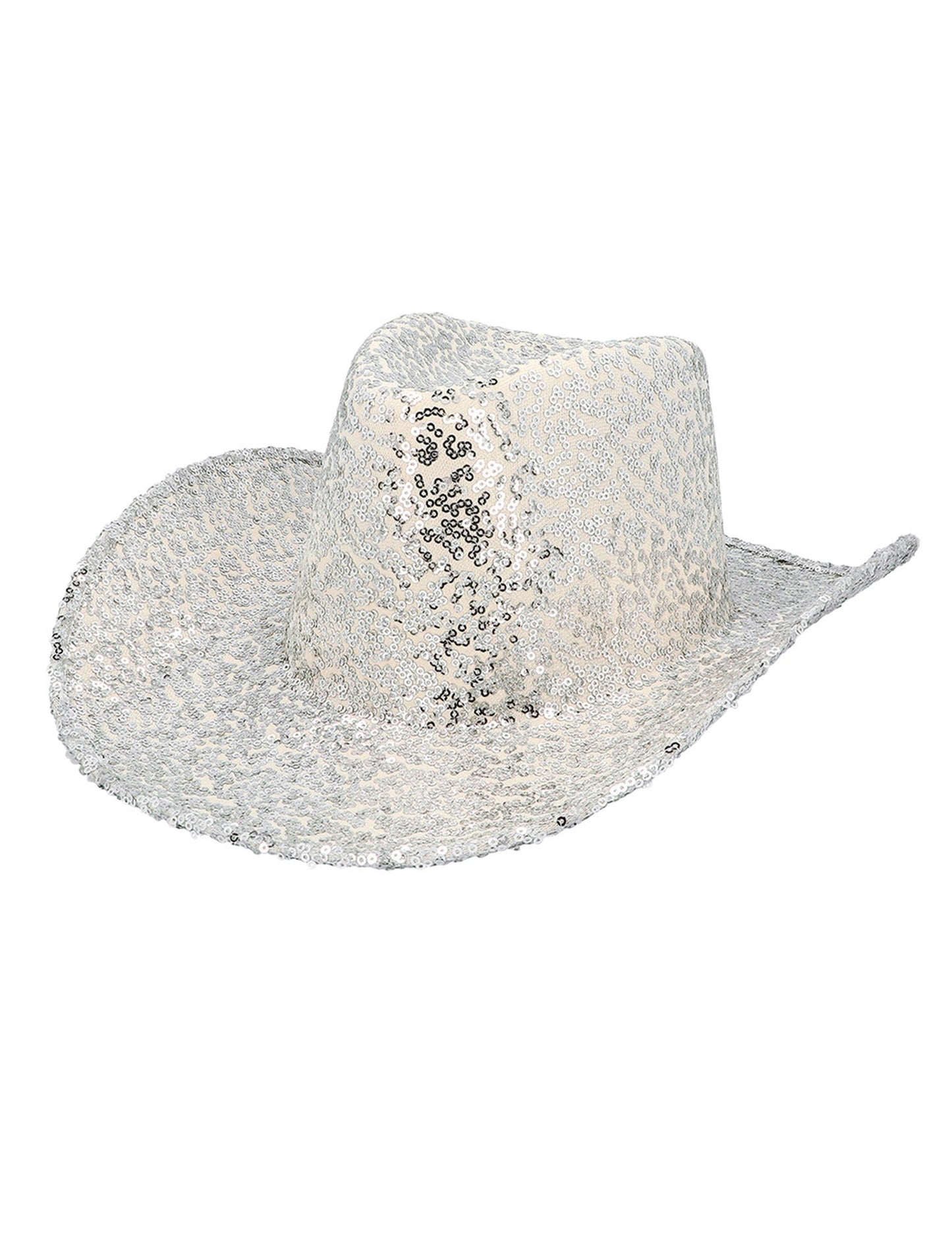 Srebrn bleščeč kavbojski klobuk za odrasle