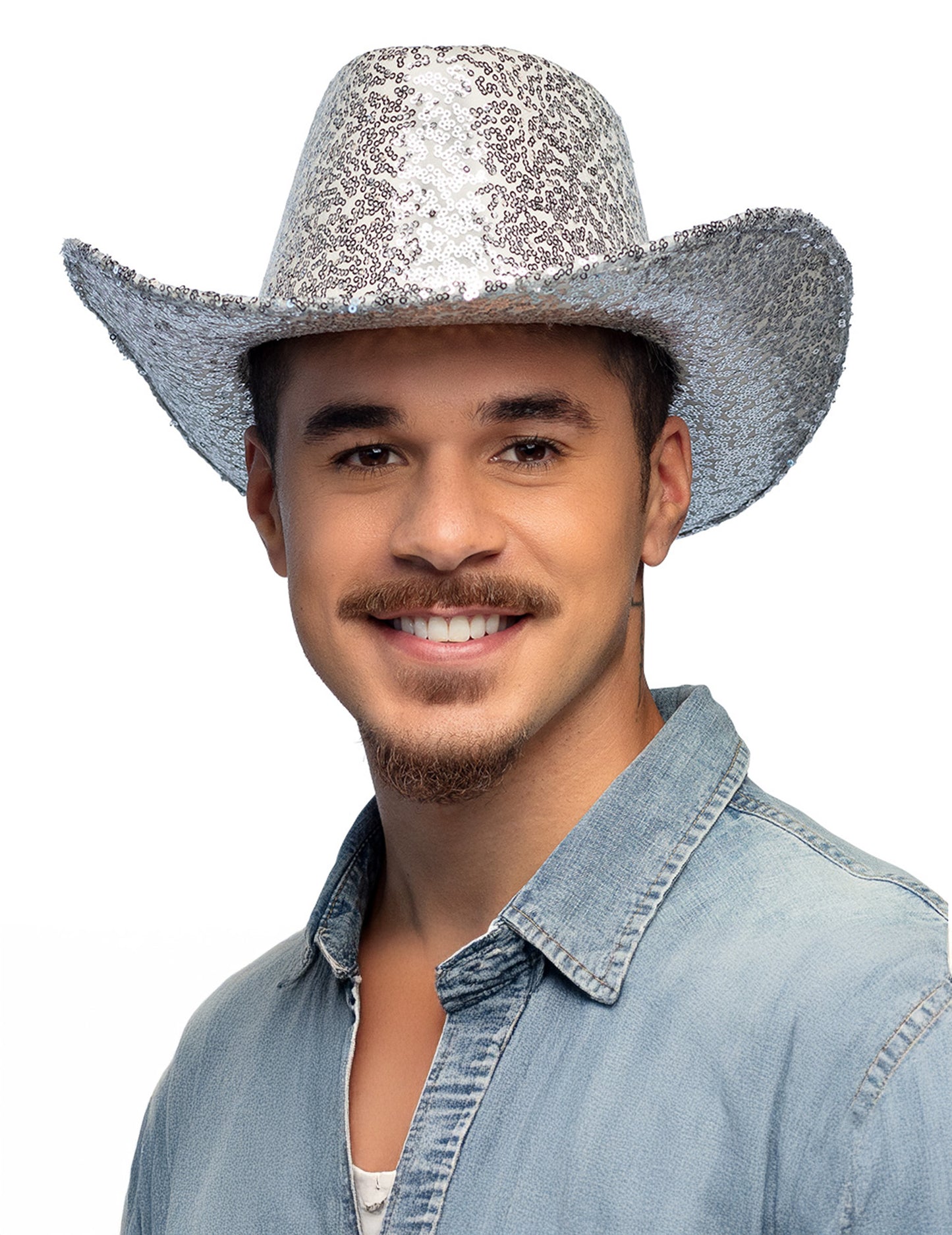 Srebrn bleščeč kavbojski klobuk za odrasle