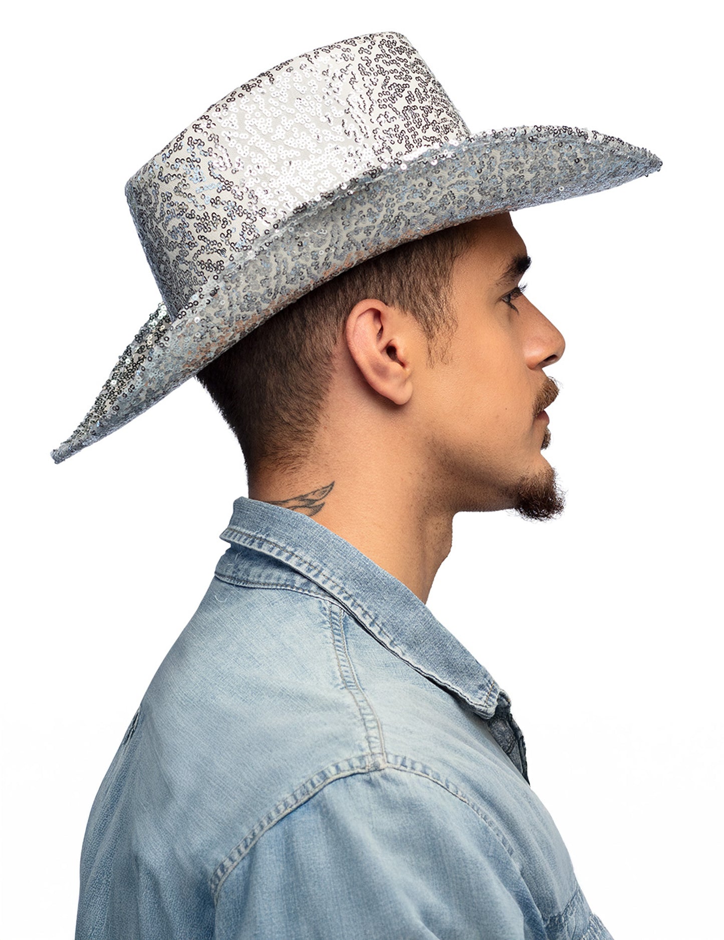 Srebrn bleščeč kavbojski klobuk za odrasle