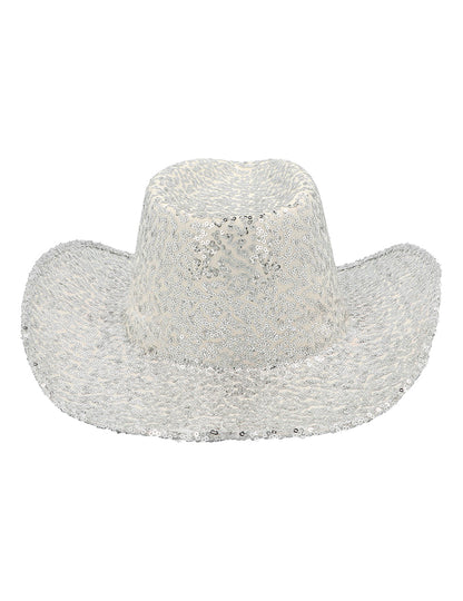 Srebrn bleščeč kavbojski klobuk za odrasle