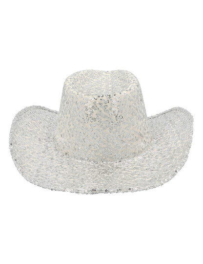 Srebrn bleščeč kavbojski klobuk za odrasle