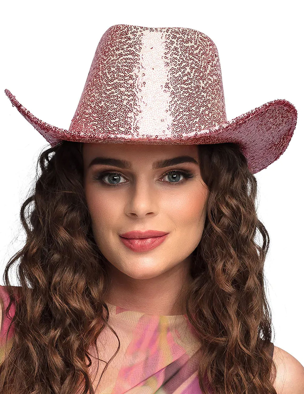 Chapeau de cowboy à sequins pour adulte rose clair