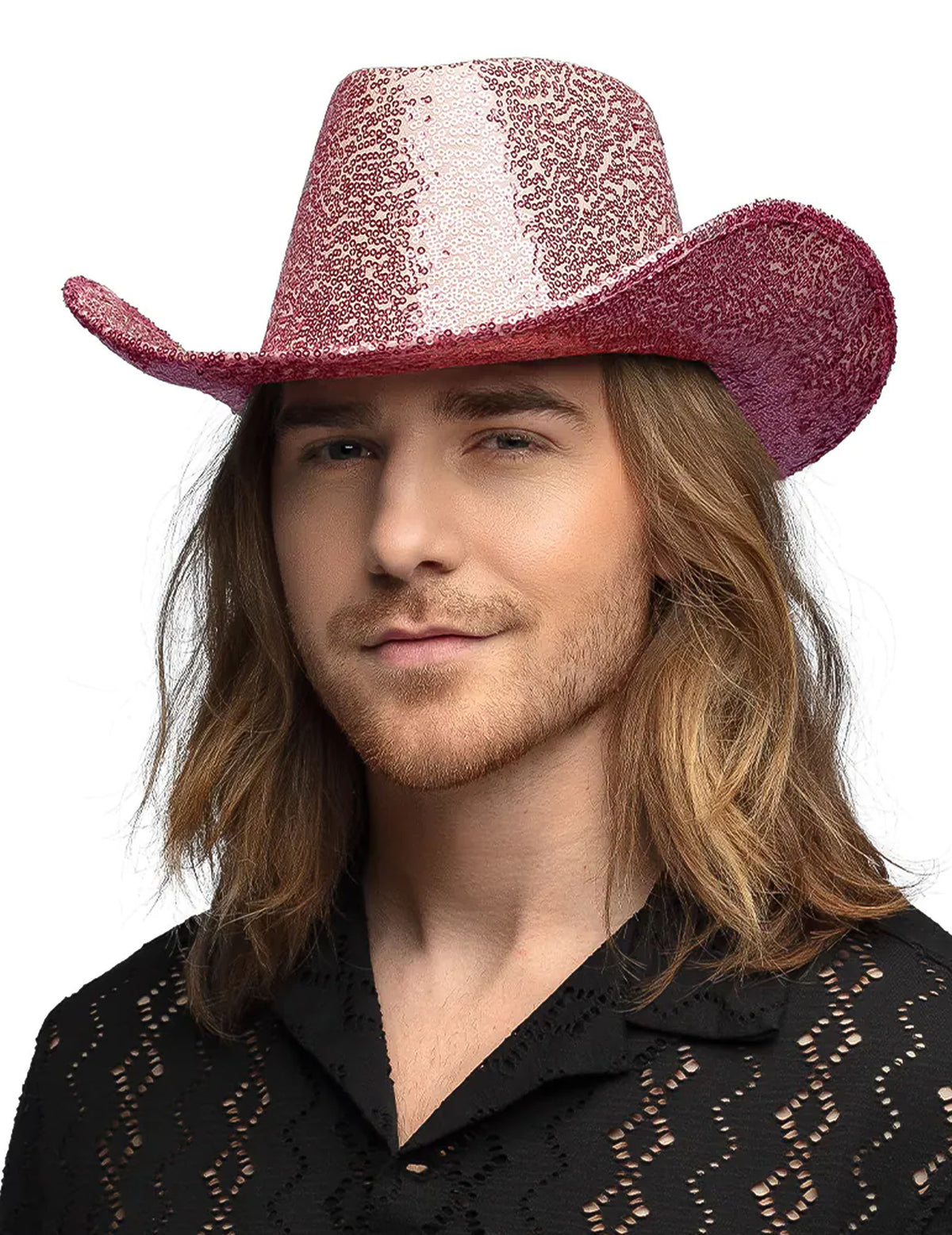 Modèle portant le chapeau de cowboy à sequins pour adulte