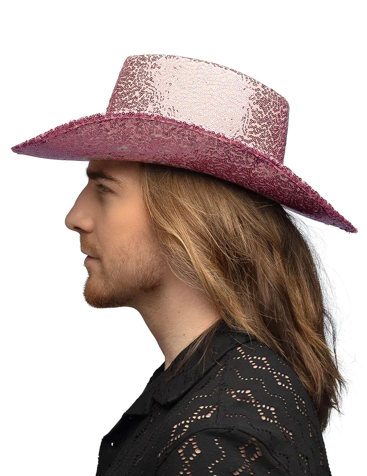 Vue de profil du chapeau de cowboy à sequins pour adulte