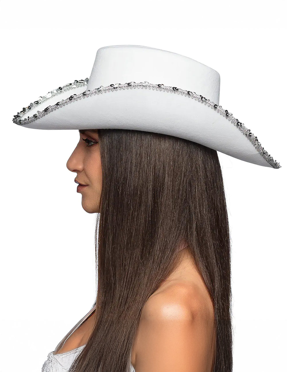 Vue de profil du chapeau de cowboy Bride à strass