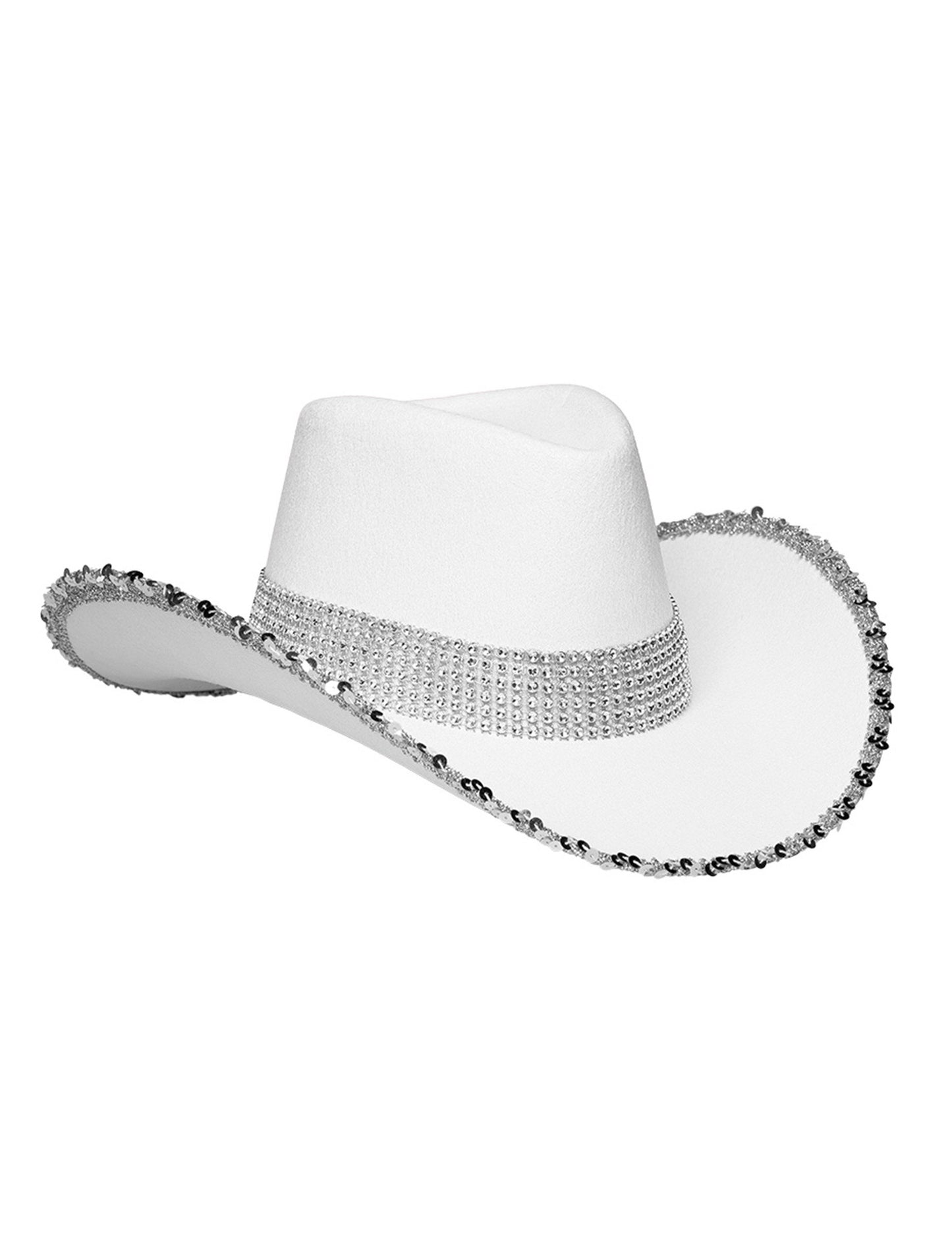 Bel kavbojski klobuk za odrasle z okrasnimi kamni