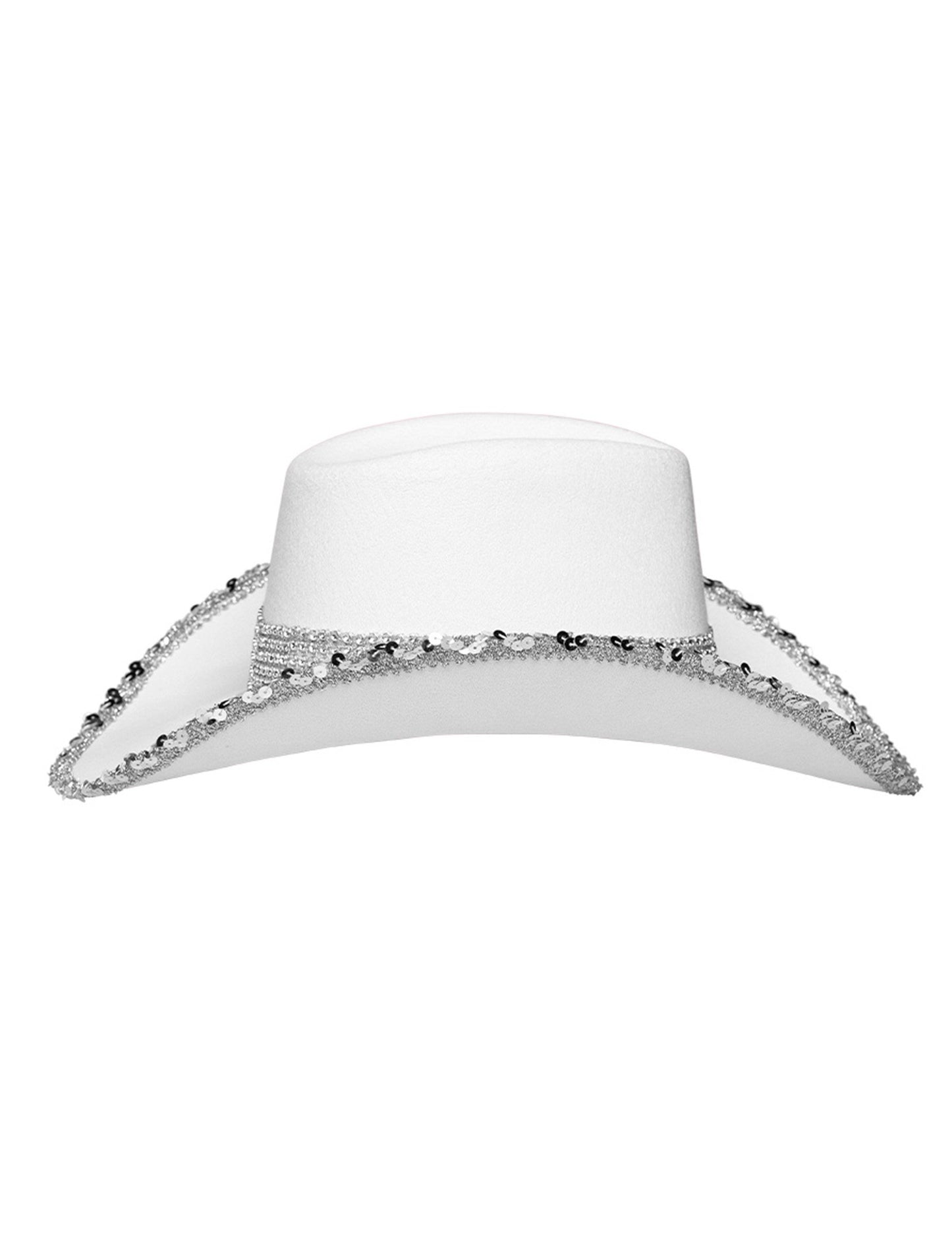 Bel kavbojski klobuk za odrasle z okrasnimi kamni