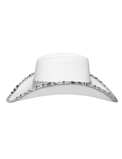Bel kavbojski klobuk za odrasle z okrasnimi kamni