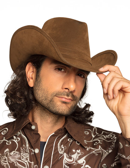 Chapeau de cowboy effet peau marron adulte