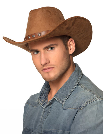 Kavbojski klobuk z videzom semiša za odrasle v rjavi barvi