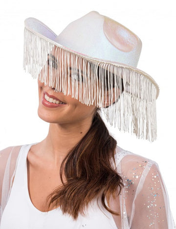 Beli prelivni kavbojski klobuk z obrobjem odraslih