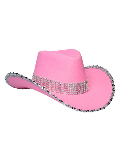 Svetlo roza kavbojski klobuk za odrasle z okrasnimi kamni