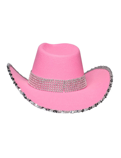 Svetlo roza kavbojski klobuk za odrasle z okrasnimi kamni