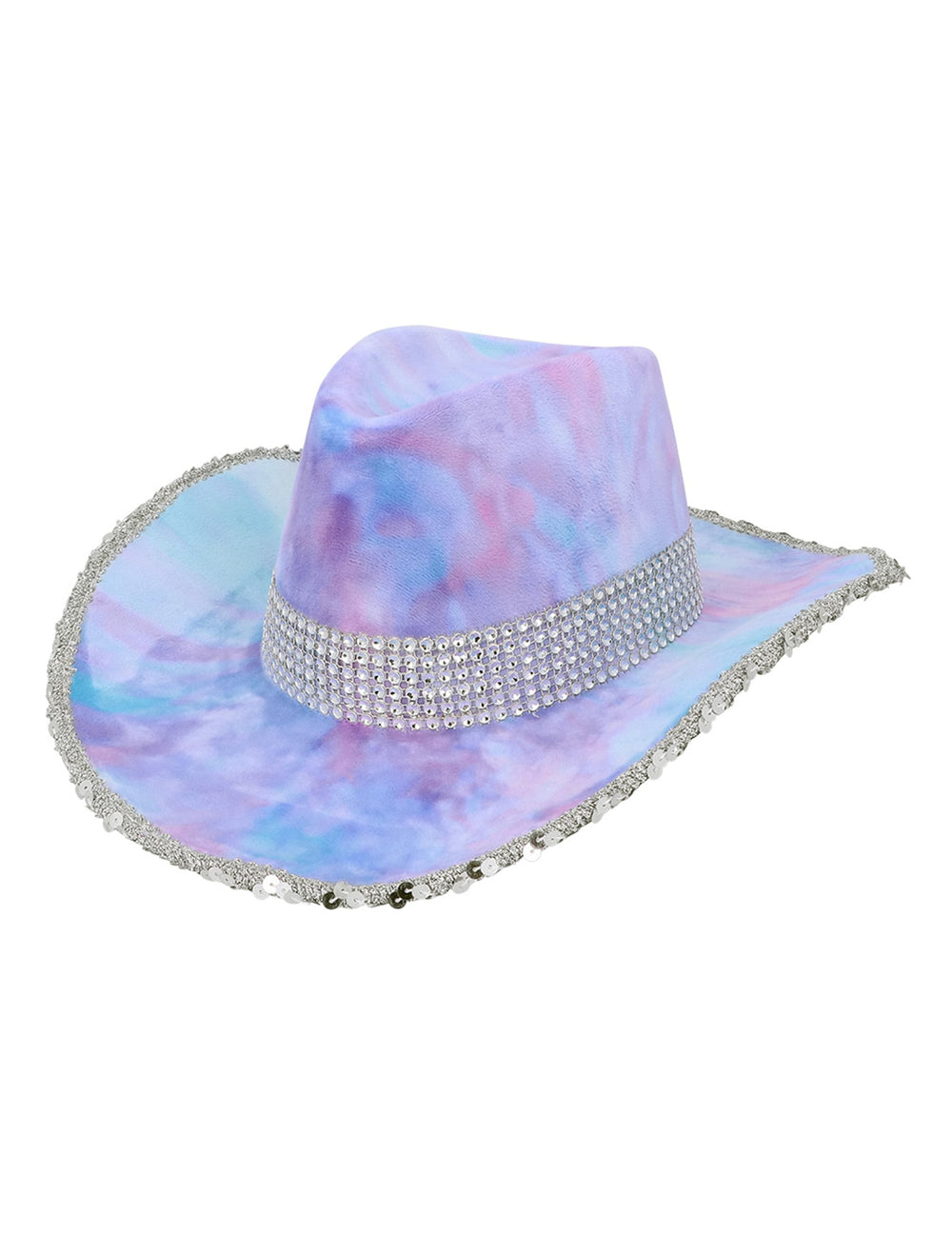 Vue de trois-quarts du chapeau de cowboy tie and dye