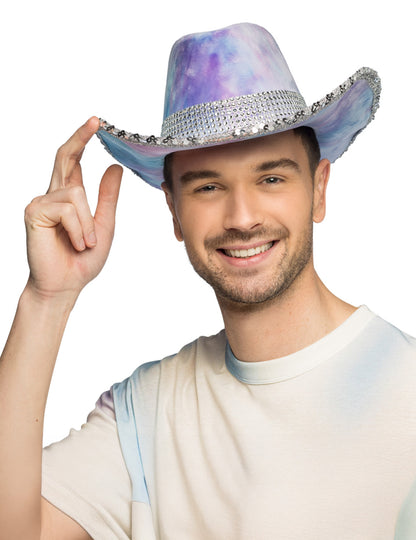 Kavbojski klobuk z vijolično tie-dye vzorcem za odrasle