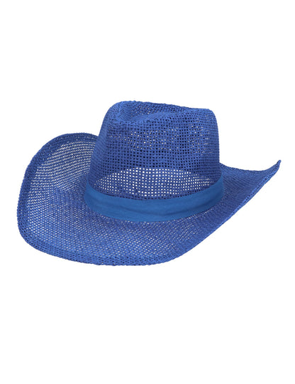 Modri pleteni kavbojski klobuk za odrasle