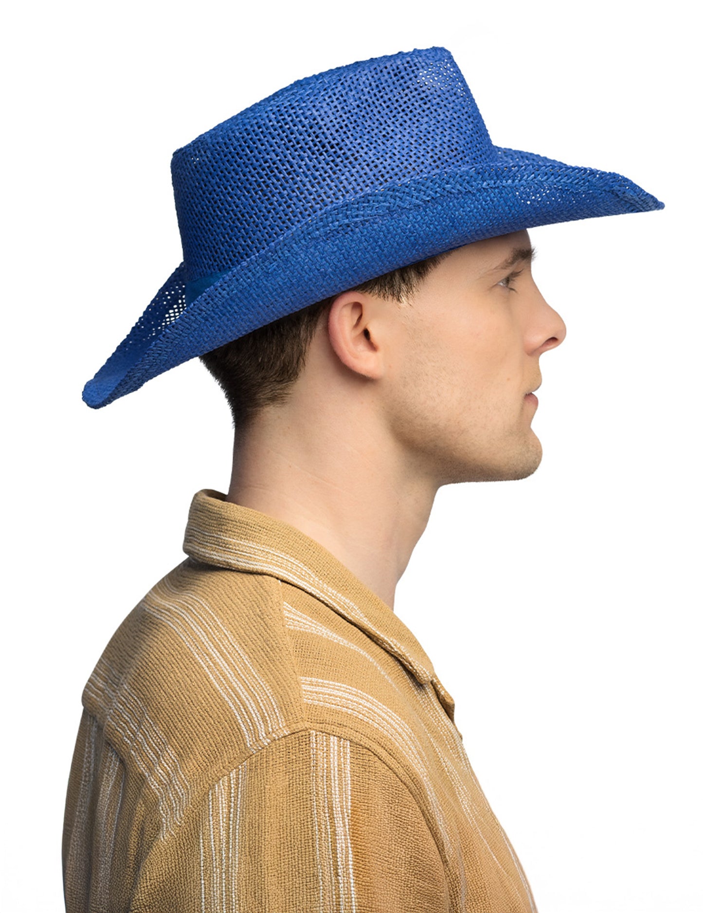 Modri pleteni kavbojski klobuk za odrasle