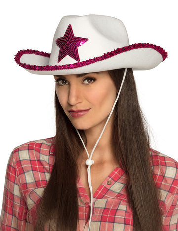 Beli kavbojki klobuk z rožnatimi zvezdami