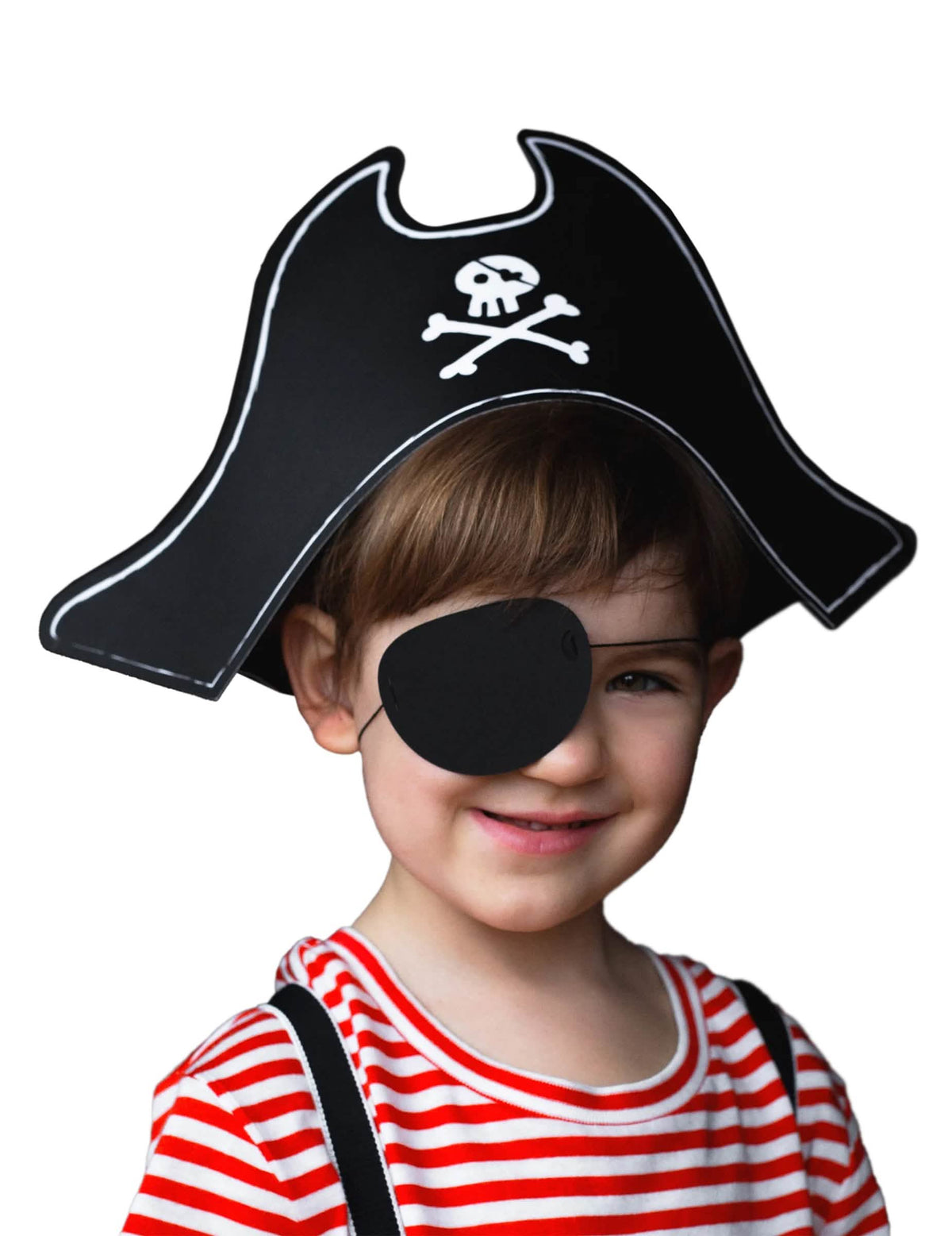 Piratski klobuk in preveza za oko za črna otroka z belim motivom lobanje
