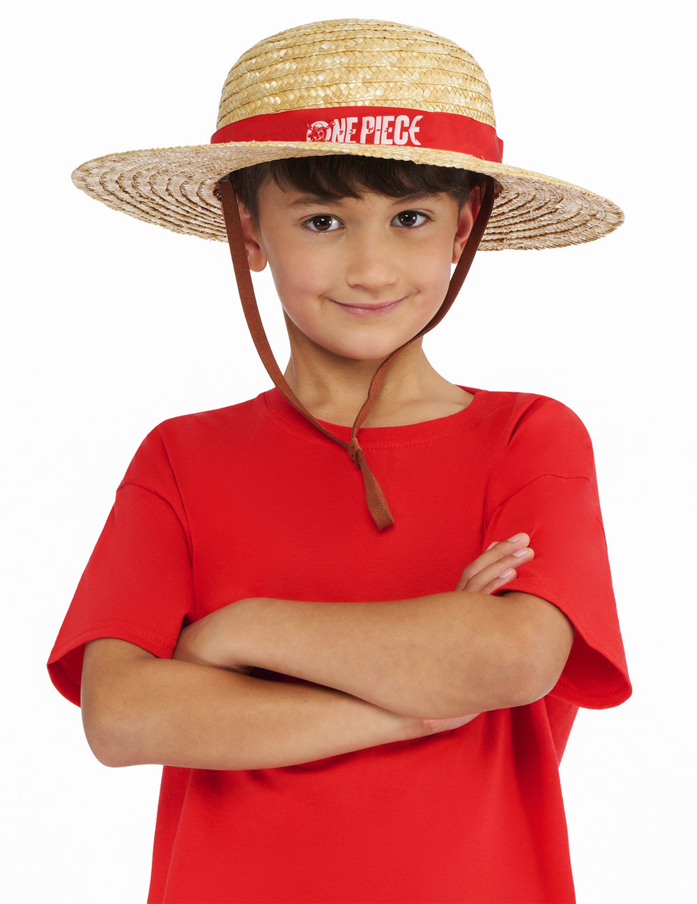 Chapeau de pirate Luffy One Piece pour enfant en paille avec ruban rouge