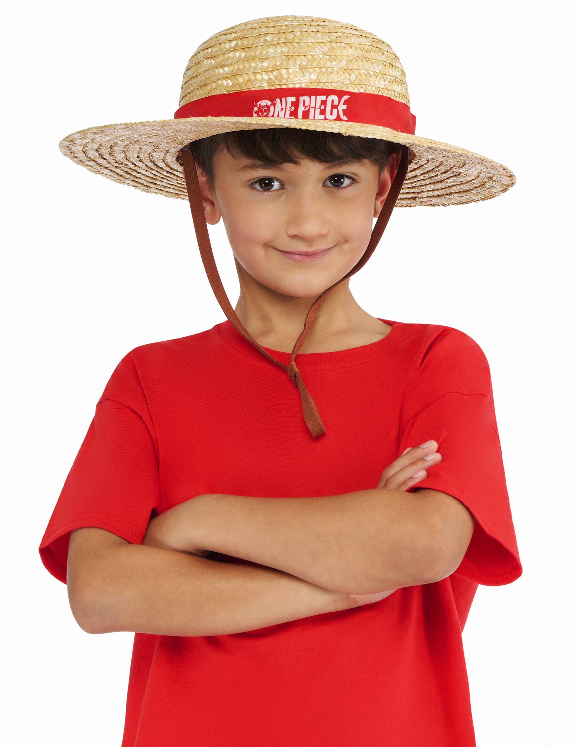 Chapeau de pirate Luffy One Piece pour enfant en paille avec ruban rouge