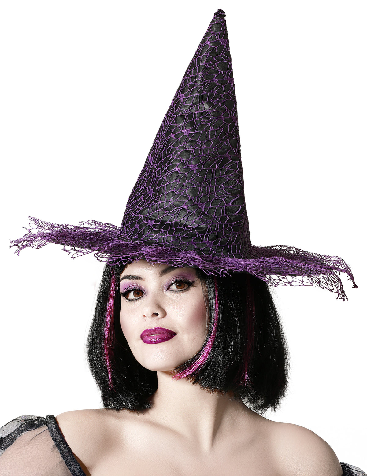 Chapeau de sorcière pour femme à dentelle violette