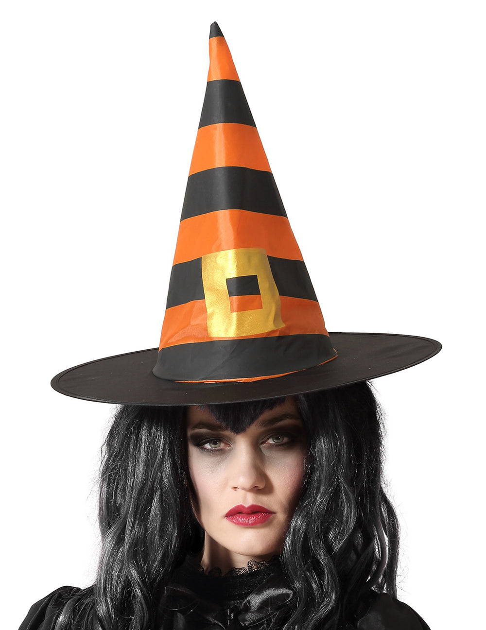 Chapeau de sorcière pour femme à rayures orange et noir